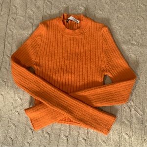 Orange cut long sleeve crop top